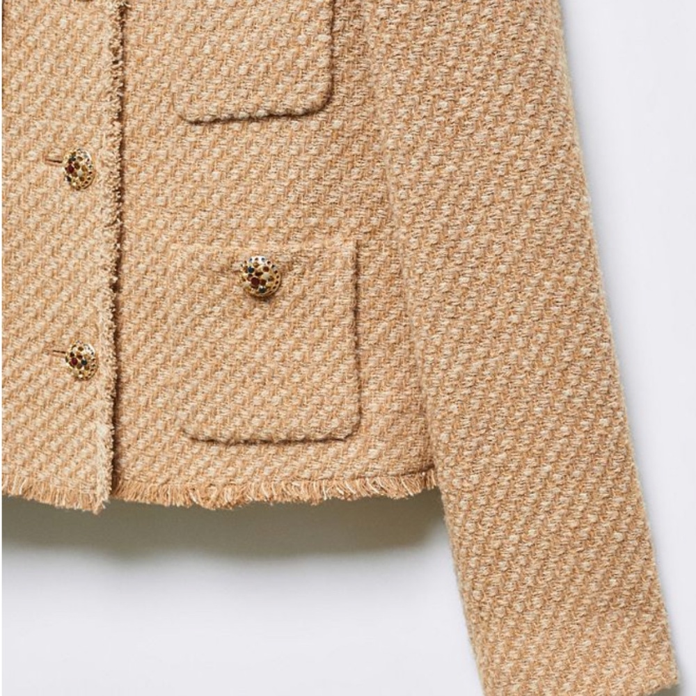 Mango Brand Crop Camel Tweed Blazer